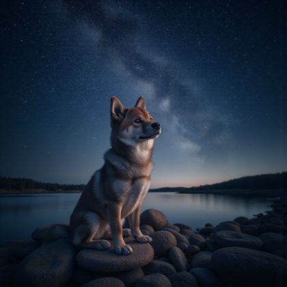 Luna by the lake at dawn