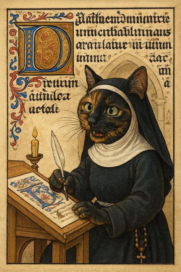 Pet portrait, manuscript monk