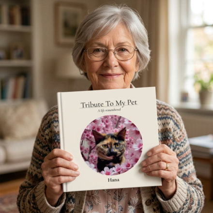 Customer holding tribute book